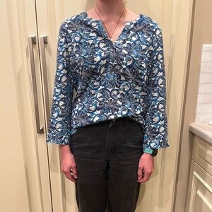 Tory Burch Blue and White Floral Blouse